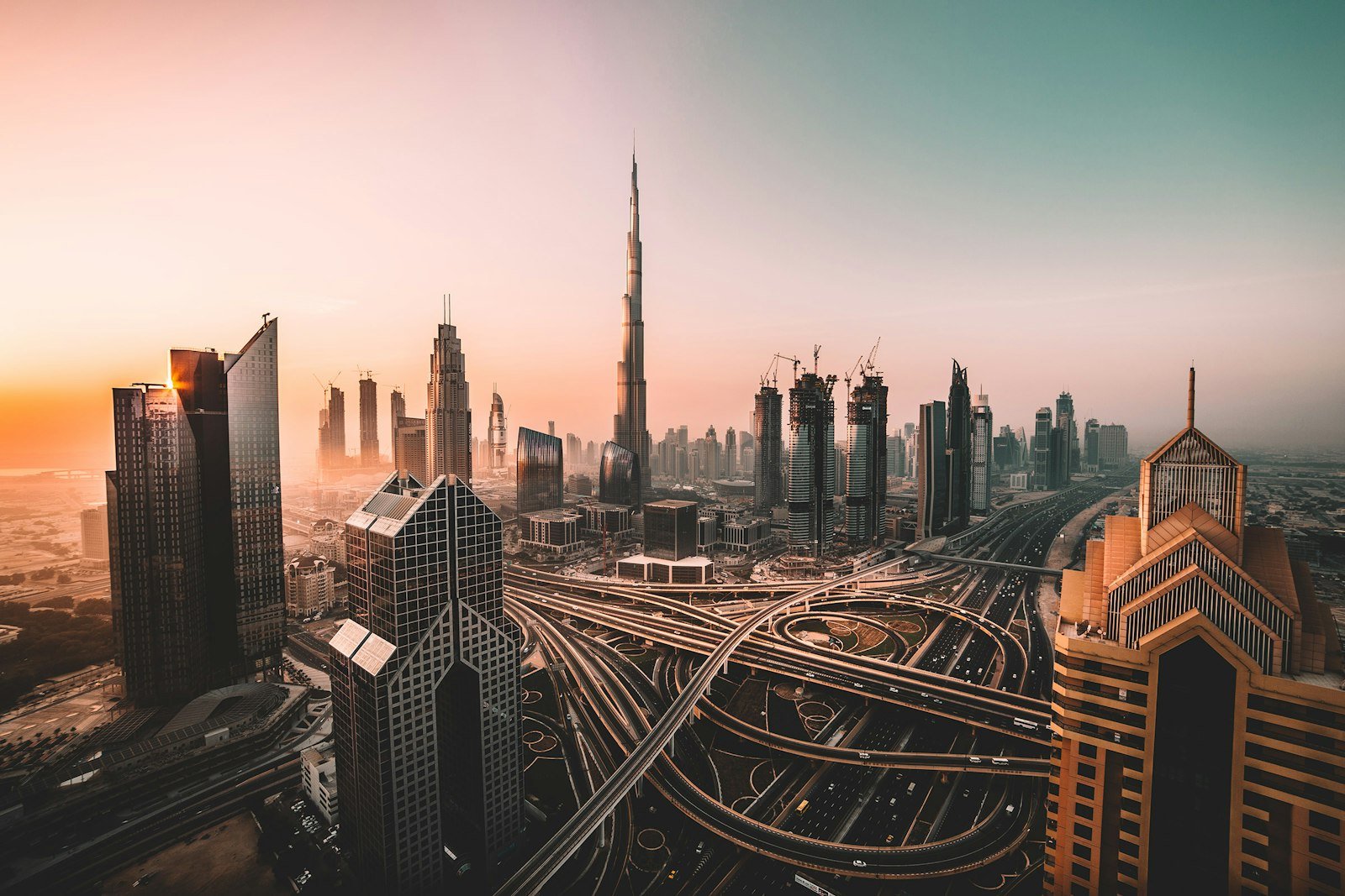 Dubai skyline with the Burj Khalifa at dusk
